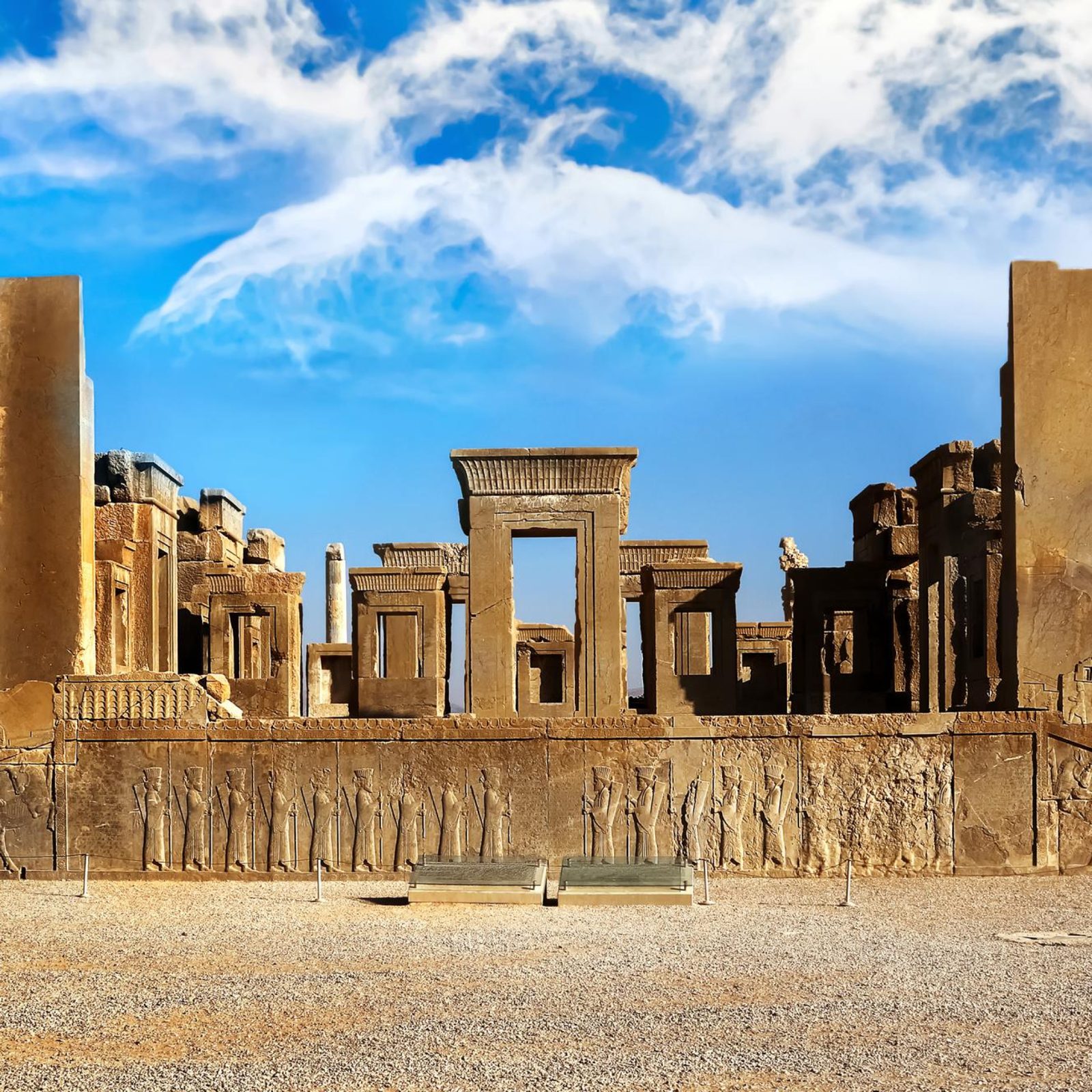 Ancient columns of Persepolis at golden hour, Iran