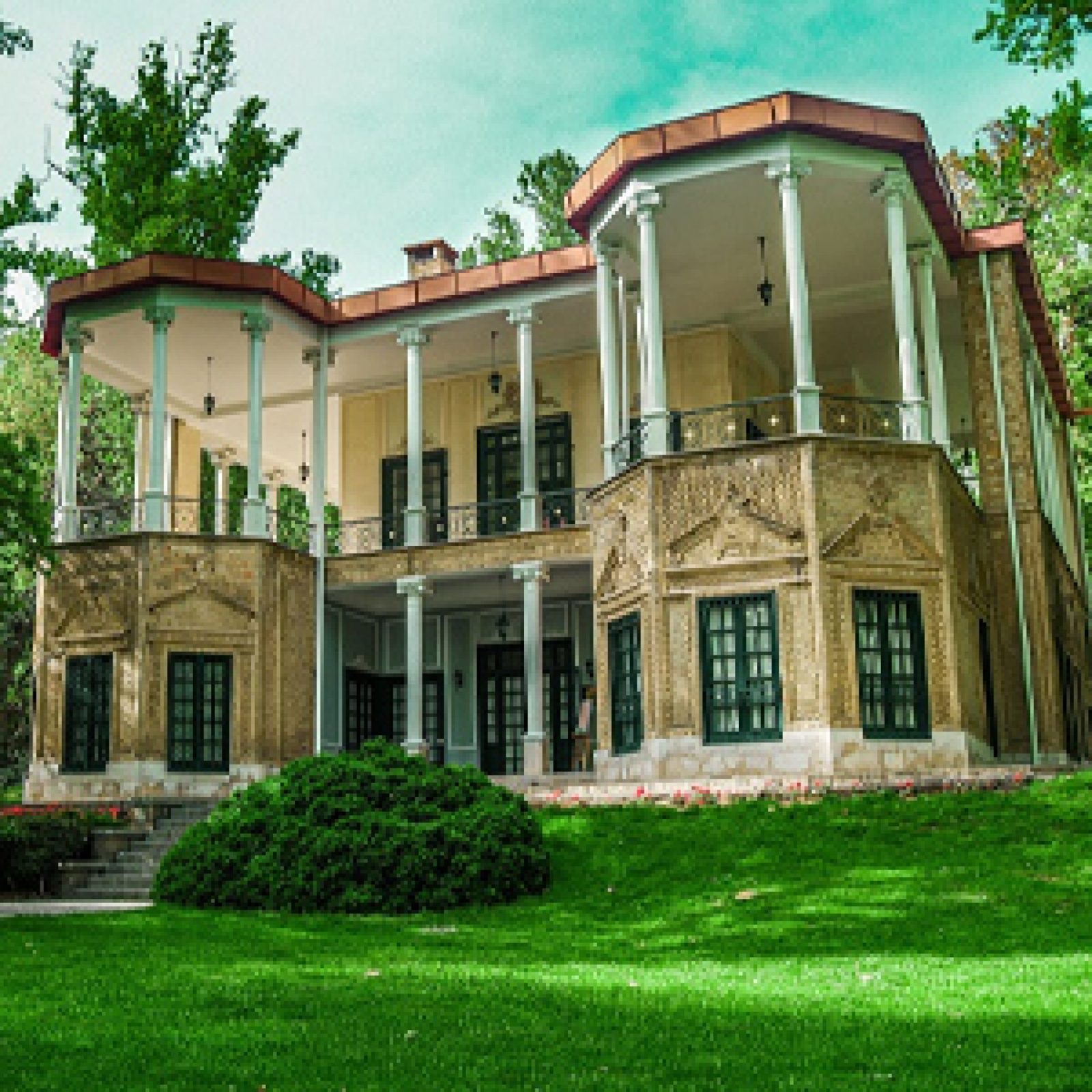 The modernist Niavaran Palace and its landscaped garden in northern Tehran, Iran